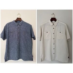 Lot of 2 Patagonia Back Step Short Sleeve Button‎ Up Shirt Linen Blend XL